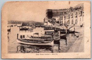 MALTA 1920 Postcard Quay Grand Harbour Boats