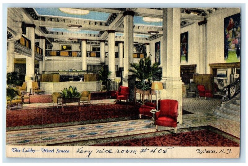 1949 The Lobby Hotel Seneca Interior Rochester New York Vintage Antique Postcard