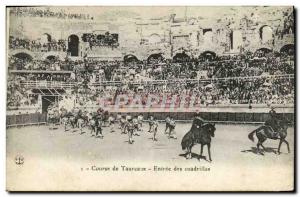 Old Postcard Sport Spain Bullfight bull Toro Entree of cuadrillas