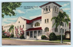 CLEARWATER, FL Florida ~ First METHODIST CHURCH  1940s Linen  Postcard