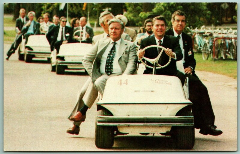 President Ronald Reagan Driving Golf Car Ottowa Canada UNP Chrome Postcard I4