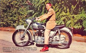 Gil Stratton TV & Radio Star Triumph Thunderbird Motorcycle Advertise Postcard