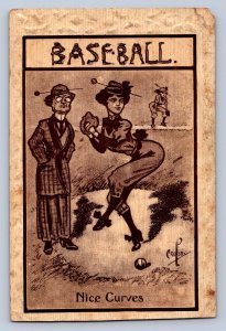 J96/ Baseball Postcard Comic c1910 Woman Pitcher Nice Curves Crosby 171