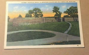 VINTAGE LINEN POSTCARD OLD FORT FREDERICK BET HAGERSTOWN & CUMBERLAND MD.