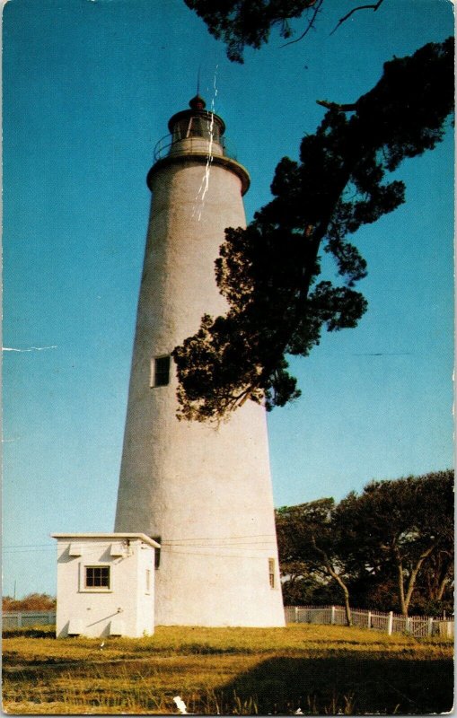 Ocracoke Lighthouse Beacon Atlantic Coast Cape Hatteras Seashore Postcard Vtg 