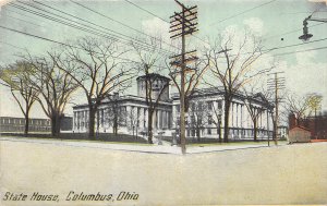 Columbus Ohio c1910 Postcard State House Telephone Pole