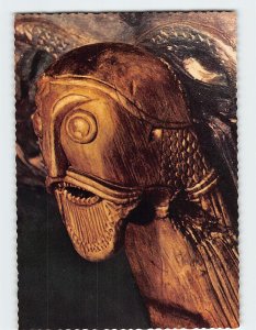 Postcard Head of a man, Wood-carving on the Oseberg cart, Norway