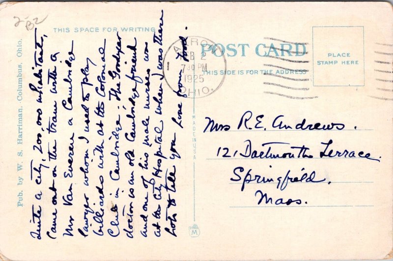 Main Street North From Flat Iron Building Akron OH c1925 Postcard U49