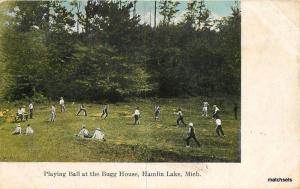 1911 Playing ball Bugg House Hamlin Lake  Michigan postcard 891