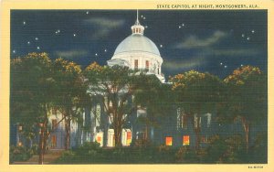 Mobile Alabama Capitol Building At Night Linen Postcard Unused