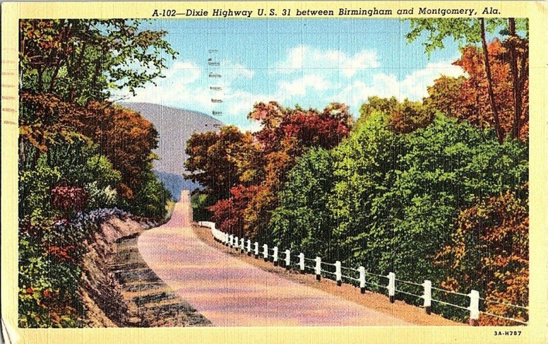 Dixie Hwy U.S. 31 Birmingham Montgomery Alabama Postcard Standard View Card 