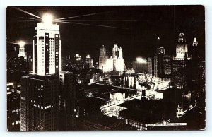 RPPC CHICAGO, IL Illinois ~ WACKER DRIVE Area at NIGHT c1940s  Postcard