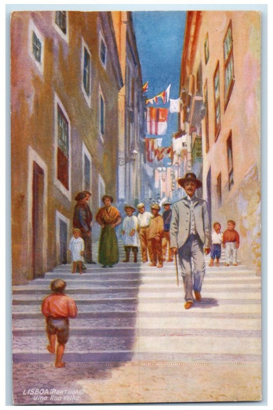 c1920's An Old Street Lisboa Portugal RMSP Oilette Tuck Art Postcard