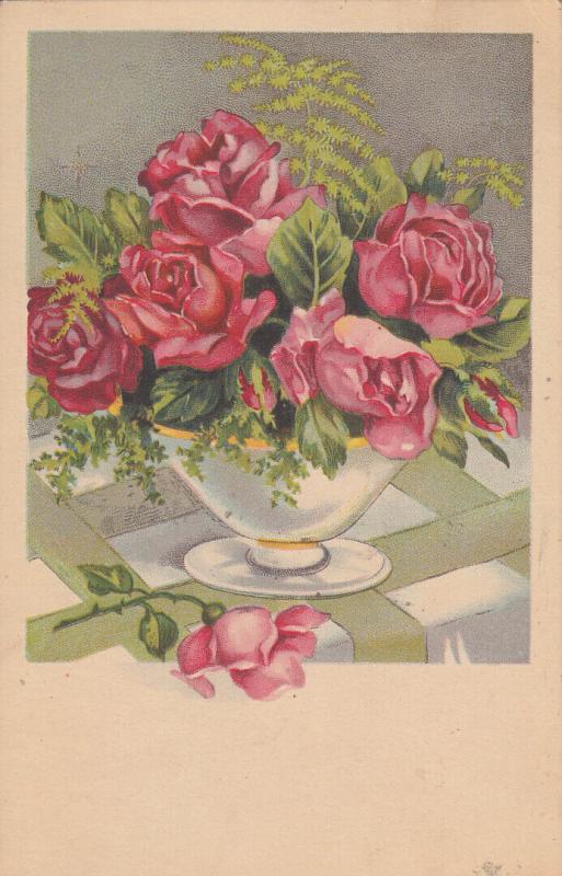 Roses vase fantasy greetings postcard