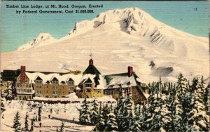 Government Camp, OR Oregon  TIMBER LINE LODGE Snowy Hotel~Mt Hood  1947 Postcard