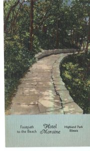 Postcard Footpath to Beach Hotel Moraine Highland Park IL