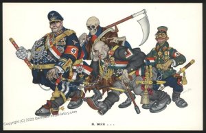 USA WWII Szyk Anti-Nazi Propaganda Card Il Duce Axis Caricatures 110387