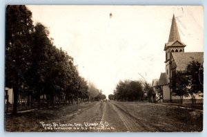 Lennox South Dakota SD Postcard RPPC Photo Third Street Looking East Dirt Road