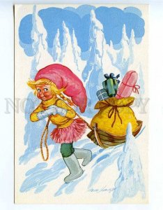 221642 FINLAND gnome girl w/ gifts Old RPPC