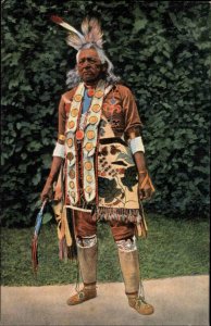 Native American Indian Chief in Full Regalla Linen Postcard