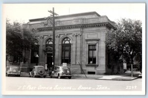 Boone Iowa IA Postcard RPPC Photo US Post Office Building Cars Street Scene