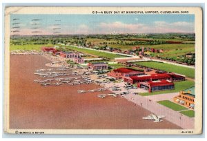 1945 Busy Day Municipal Airport Exterior Planes Cleveland Ohio Vintage Postcard