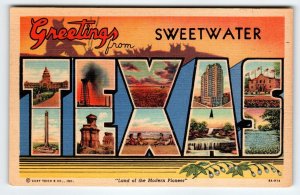 Greetings From Sweetwater Texas Large Big Letter Postcard Linen Curt Teich