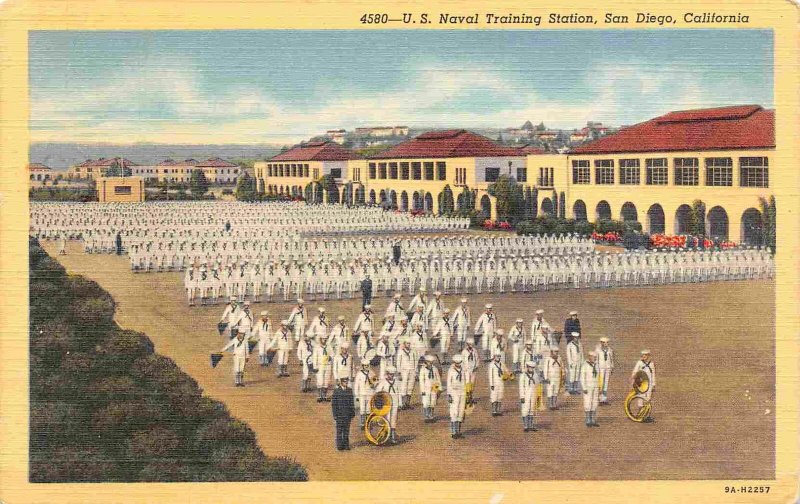US Naval Training Station Navy Military San Diego California linen postcard