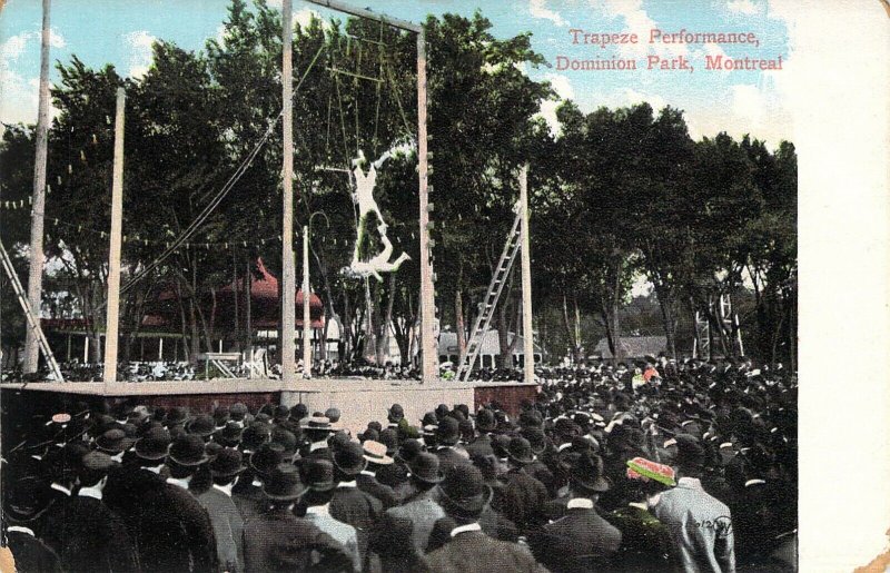 c.'06, Dominion Amusement Park, Trapeze Performance, Montreal Can. Old Postcard