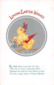 Easter Greetings Dressed Chick with Basket Artist Signed Postcard AA52108