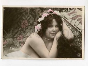 3080615 SEMI-NUDE Woman BELLE w/ LONG HAIR Vintage PHOTO tinted