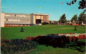 Postcard BC Dawson Creek City Hall Start of Alaska Highway Old Cars 1960s S103