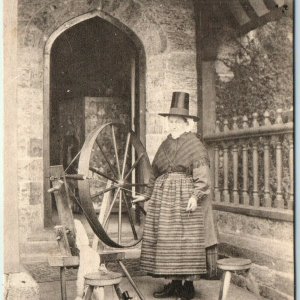 c1910s Wales Welsh Cute Traditional Woman at Spinning Wheel Photo Postcard A43