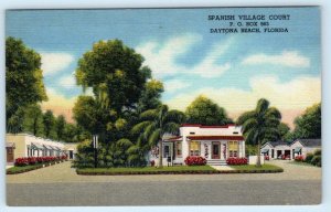 DAYTONA BEACH, FL ~ Roadside Motel SPANISH VILLAGE COURT c1940s Linen Postcard