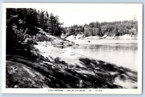 Sioux Narrows Ontario Canada Postcard View of Boat in the Lake c1950s RPPC Photo