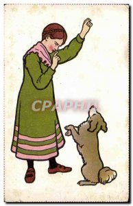 Postcard Old Woman and dog