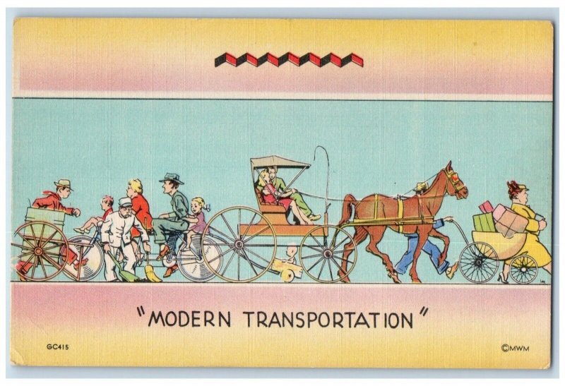 c1930's Modern Transportation Horse Wagon Carriage Munson Vintage Postcard