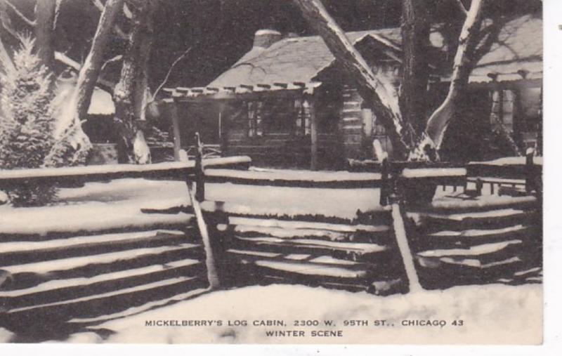 Illinois Chicago Mickelberry's Log Cabin Winter Scene