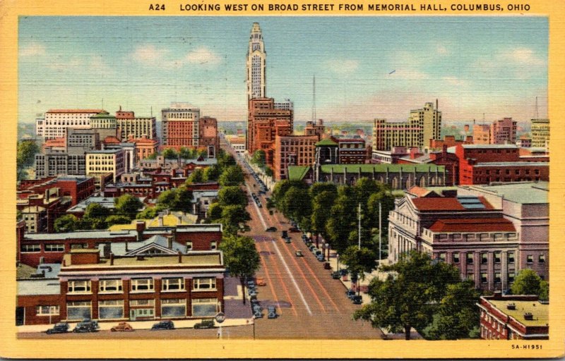 Ohio Columbus Looking West On Broad Street From Memorial Hall 1949 Curteich