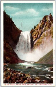 VINTAGE POSTCARD VIEW OF THE GREAT FALLS FROM BELOW AT YELLOWSTONE 1909 DB