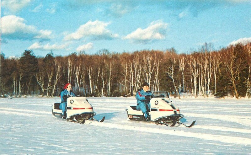 Postcard 1960s Snowmobile Evinrude winter recreation Advertising Brown 23-367