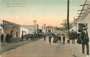 Mexico Ciudad Jurarez Street & Church 1909 Postcard 22-6062