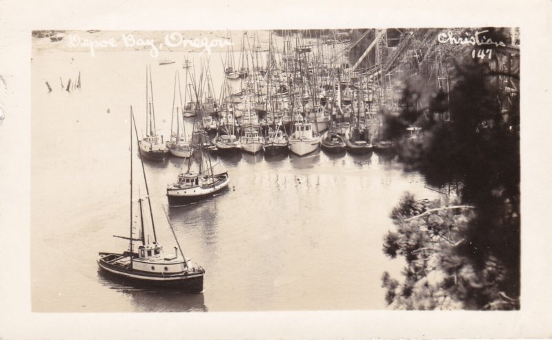 Oregon Depoe Bay Showing Fishing Boats Real Photo