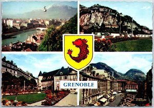 VINTAGE CONTINENTAL SIZED POSTCARD (4) MINI-SCENES CITY OF GRENOBLE FRANCE 1959