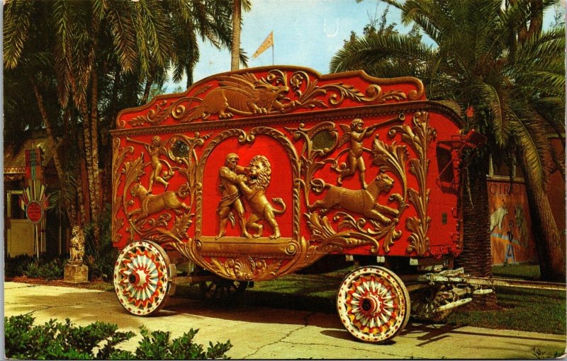 Vtg Sarasota FL Lion & Gladiator Bandwagon Ringling Museum of Circus Postcard