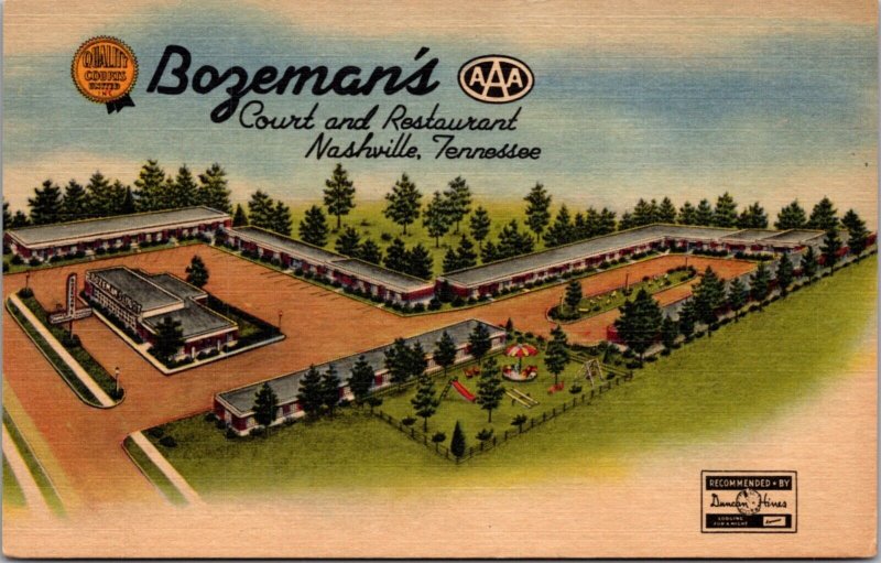 Linen Postcard Bozeman's Court and Restaurant U.S. 41-705 Nashville, Tennessee