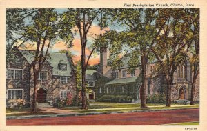 CLINTON, Iowa IA    FIRST PRESBYTERIAN CHURCH   ca1940's Curteich Linen Postcard