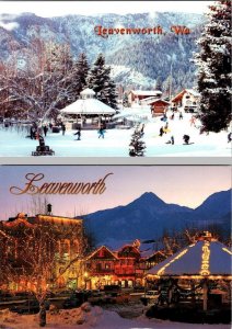 2~4X6 Postcards Leavenworth, WA Washington BAND STAND~STREET SCENE Day~Christmas