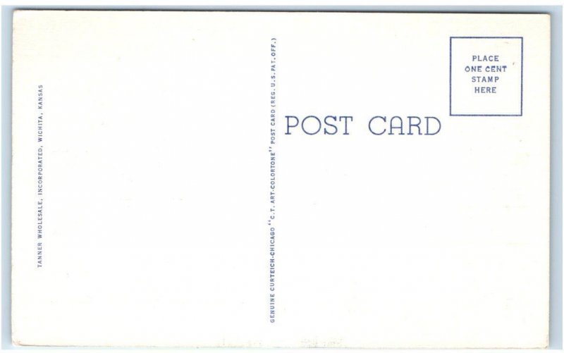 Large Letter Linen~ WICHITA, KS Kansas ~ c1940s Curt Teich Co.  Postcard