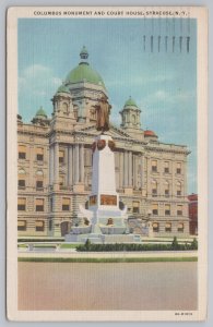Linen~Columbus Monument & Court House~Syracuse New York~1935~Vintage Postcard